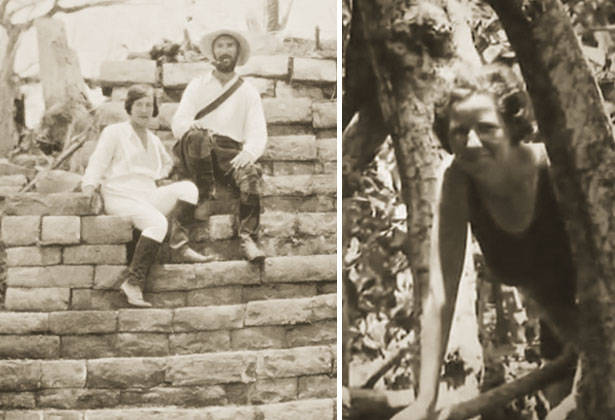 Слева: исследователь Ф.А. Митчелл-Хеджес и его подруга и финансист леди Ричмонд Браун во время экспедиции в Центральную Америку в 20-е годы. 