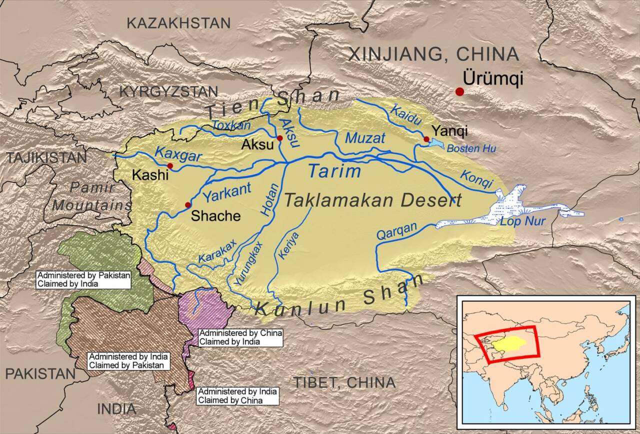Река Тарим на карте Азии