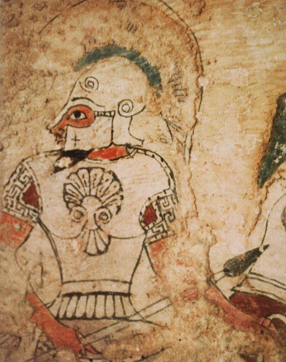 Ликийский воин на фреске, написанной в Архаическом греческом стиле, 6 век до н.э. Источник: https://ru.wikipedia.org/wiki/Ликийцы