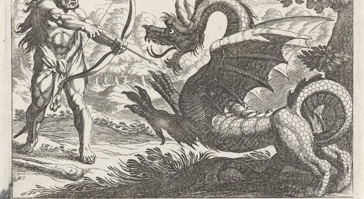 Hercules_doodt_de_draak_Ladon_Hesperidum_mala_fert_aurea_(titel_op_object)_Herculische_thema's_(serietitel),_RP-P-1882-A-6109